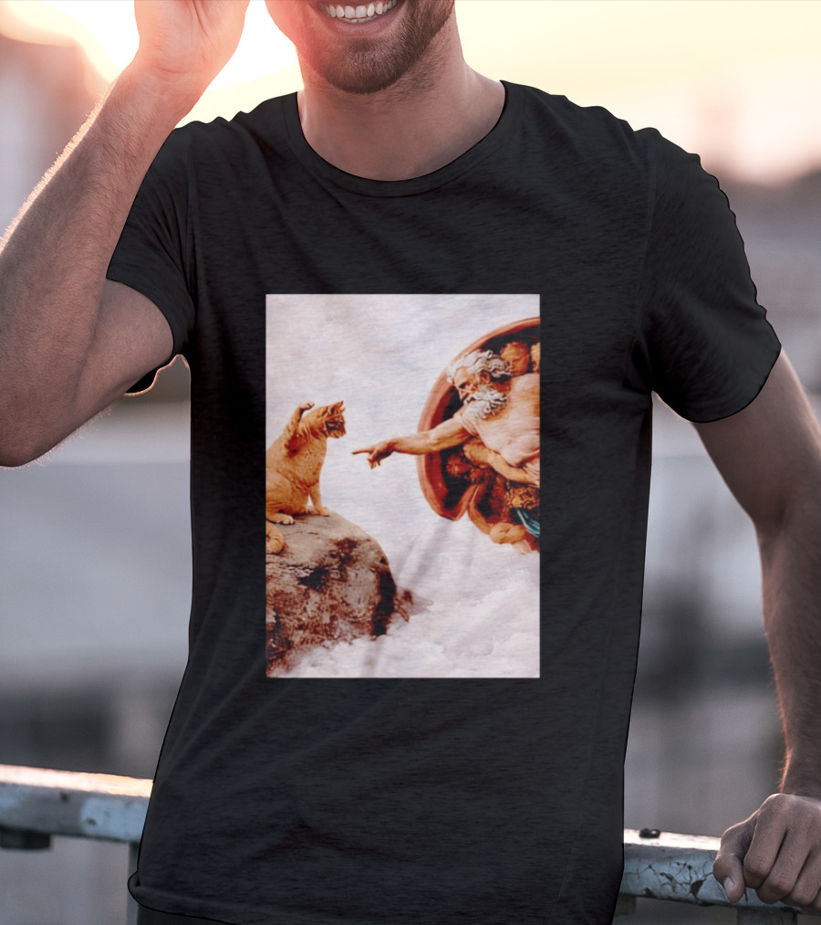 The Creation Of Cat Michelangelo Parody Cats Touching Paws T-Shirt