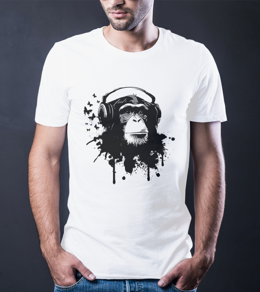 Monkey Headphones Street Art Splatter T-Shirt