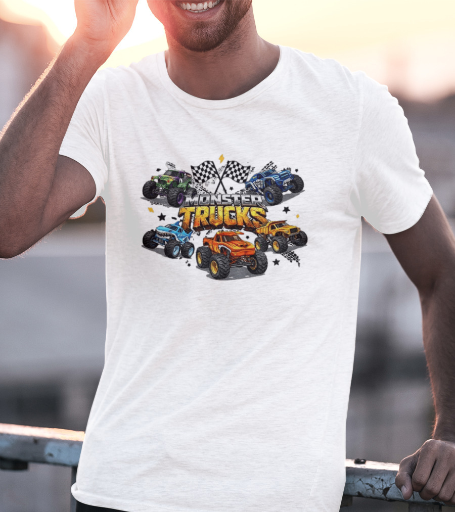 Monster Trucks Racing Checkered Flags Adventure T-Shirt