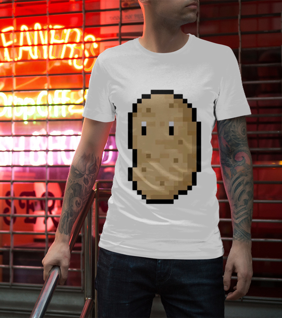 Pixelated Potato Meme Block Style Retro Gaming Humor T-Shirt