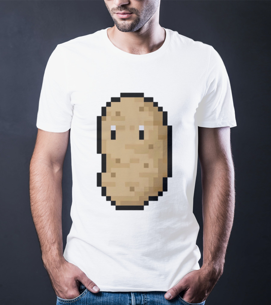 Pixelated Potato Meme Block Style Retro Gaming Humor T-Shirt