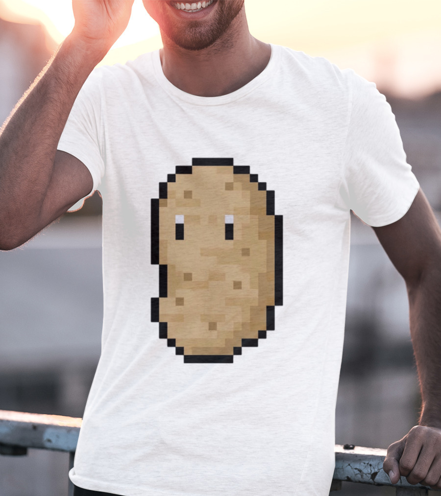 Pixelated Potato Meme Block Style Retro Gaming Humor T-Shirt