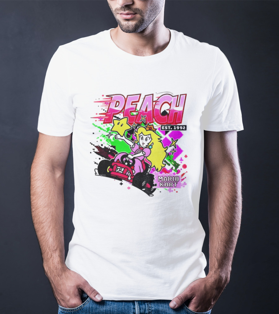 Peach Mario Kart Princess Riding With Star Power Est 1992 T-Shirt