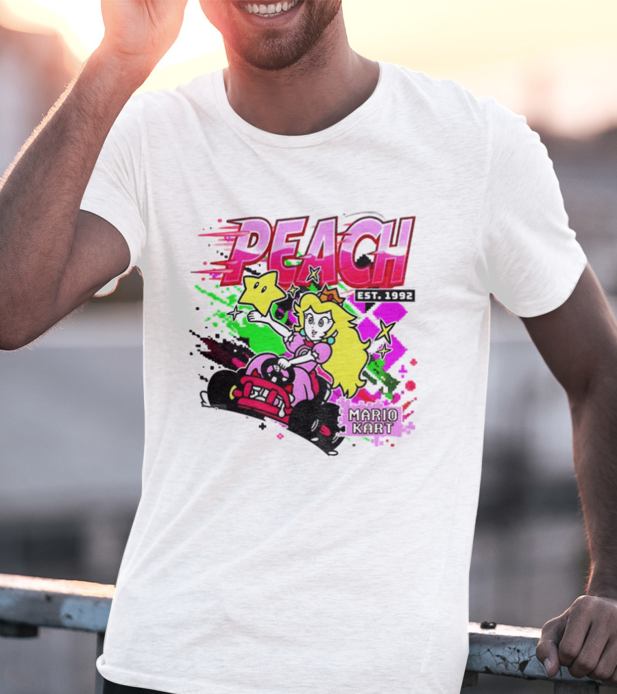 Peach Mario Kart Princess Riding With Star Power Est 1992 T-Shirt