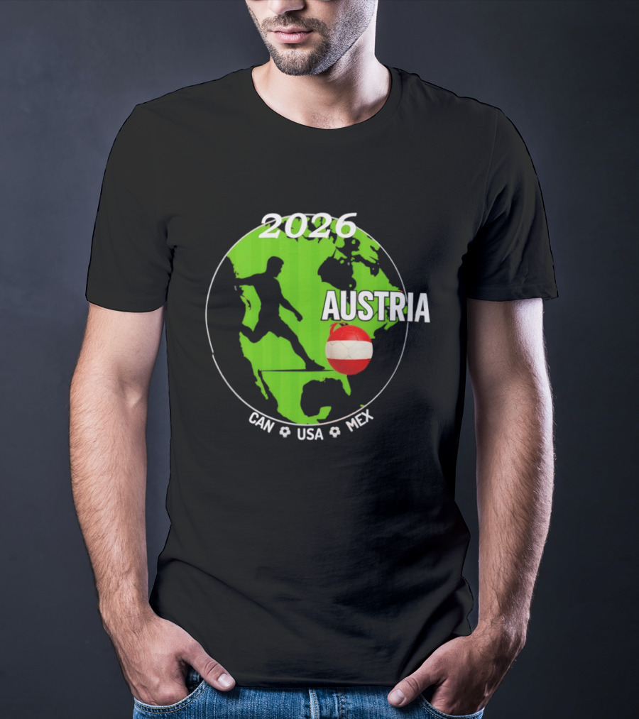 Austria Football 2026 CAN USA MEX World Cup Soccer Map T-Shirt