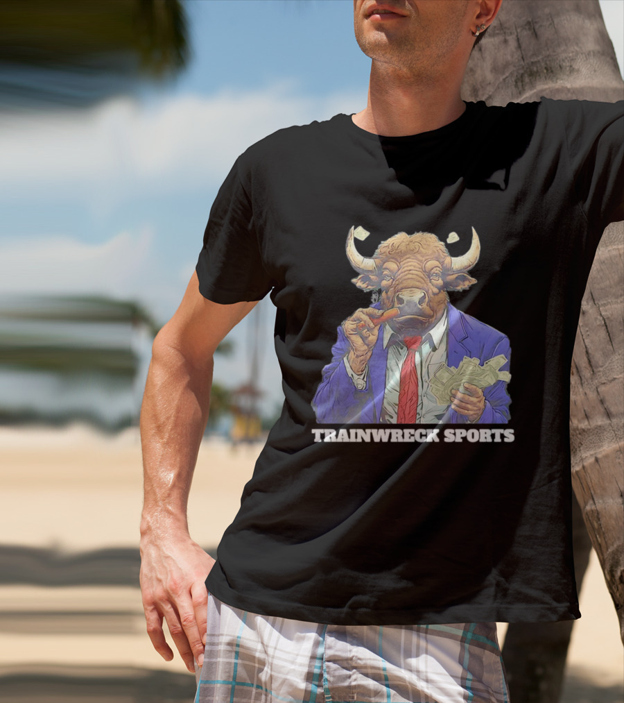 Bison Trainwreck Sports Business Suit Dollar Bills Cigar T-Shirt