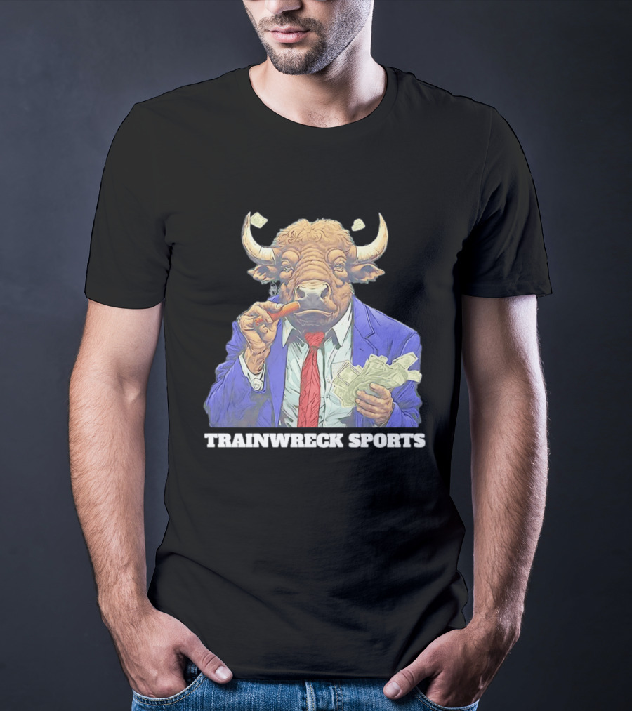 Bison Trainwreck Sports Business Suit Dollar Bills Cigar T-Shirt