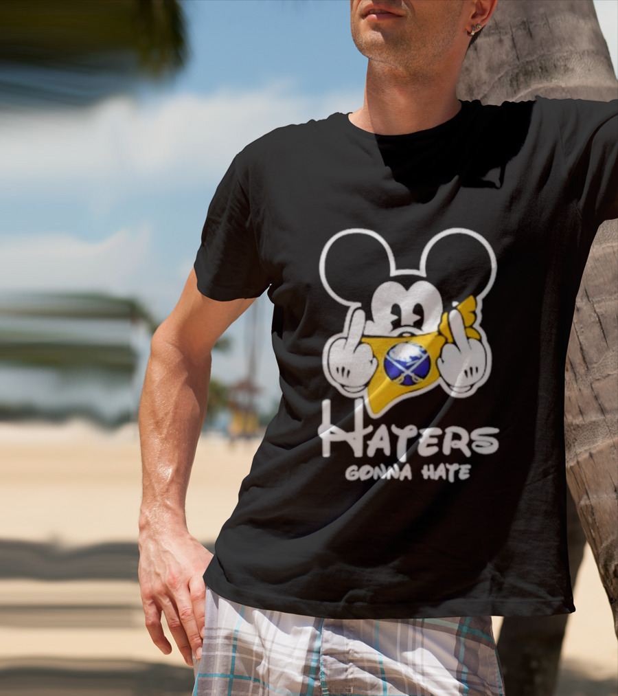 Buffalo Sabres Mickey Haters Gonna Hate Middle Finger Hockey Fan T-Shirt