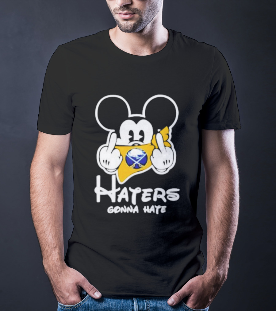 Buffalo Sabres Mickey Haters Gonna Hate Middle Finger Hockey Fan T-Shirt