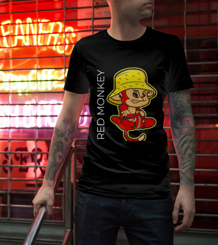 PA Red Monkey Cartoon With Yellow Hat T-Shirt