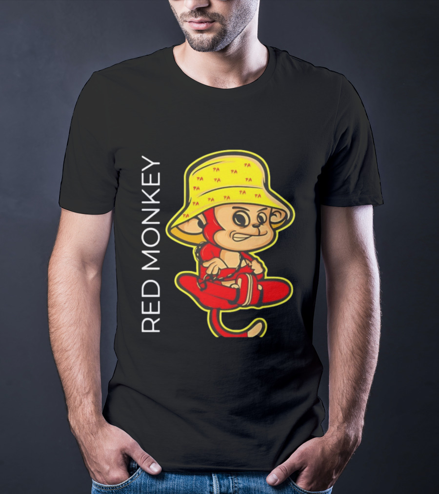 PA Red Monkey Cartoon With Yellow Hat T-Shirt