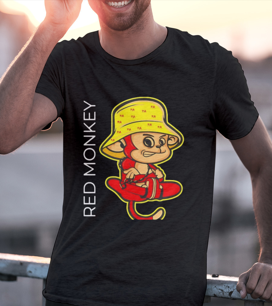 PA Red Monkey Cartoon With Yellow Hat T-Shirt
