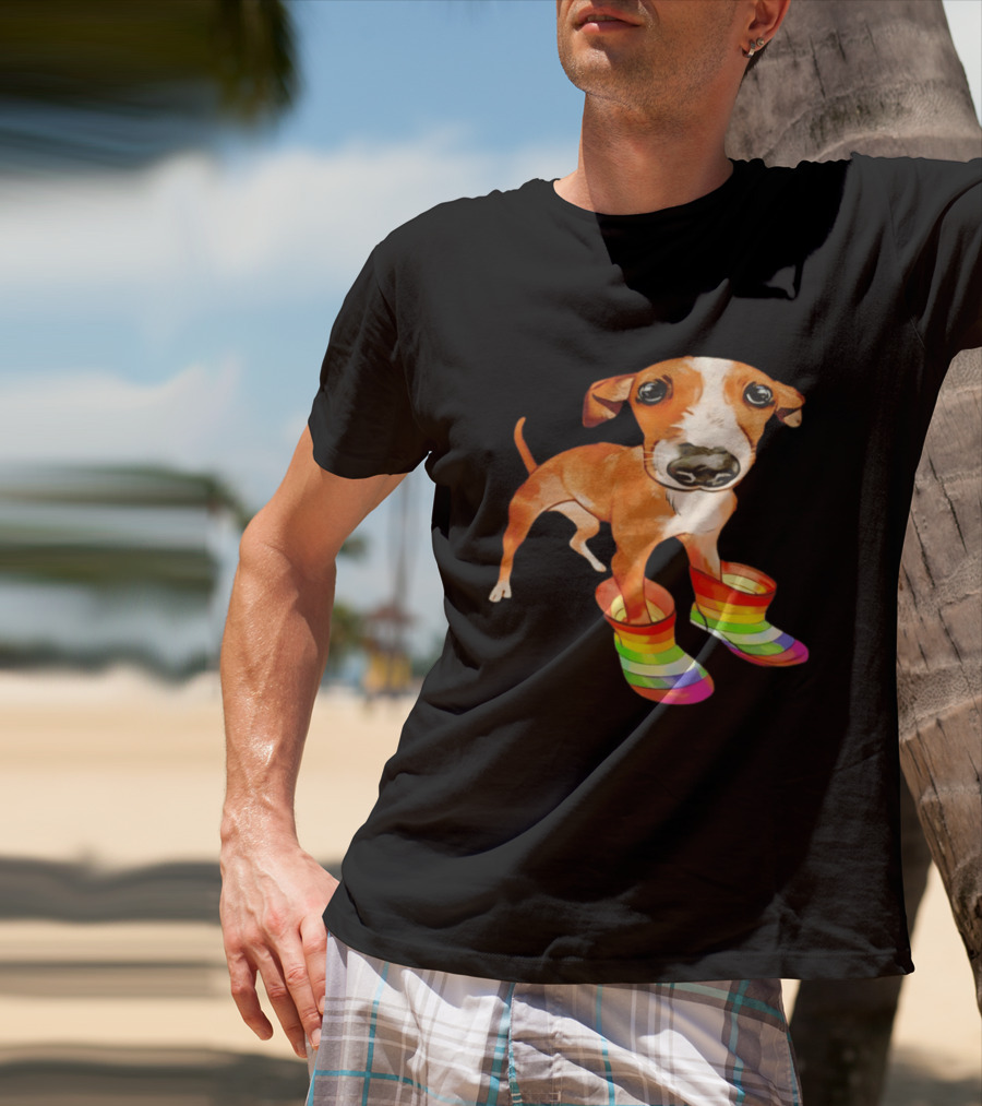 Doggie Rainbow Rainboots Puppy In Colorful Boots T-Shirt