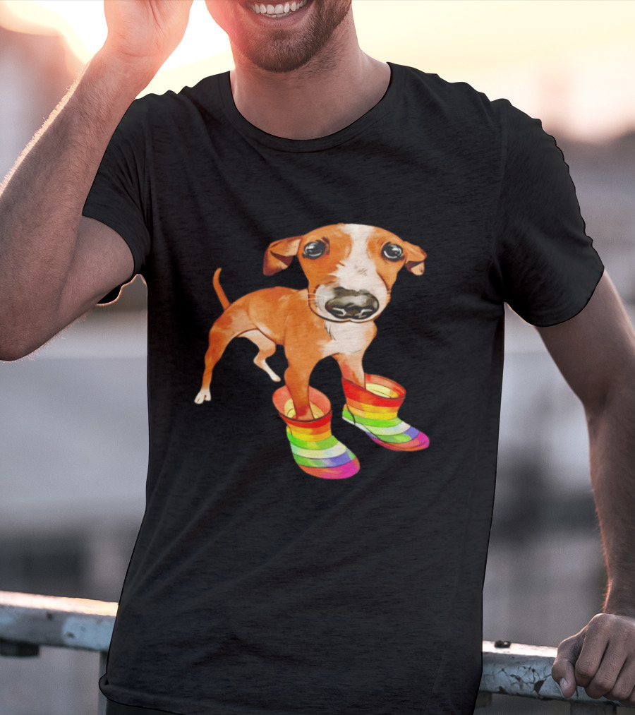 Doggie Rainbow Rainboots Puppy In Colorful Boots T-Shirt