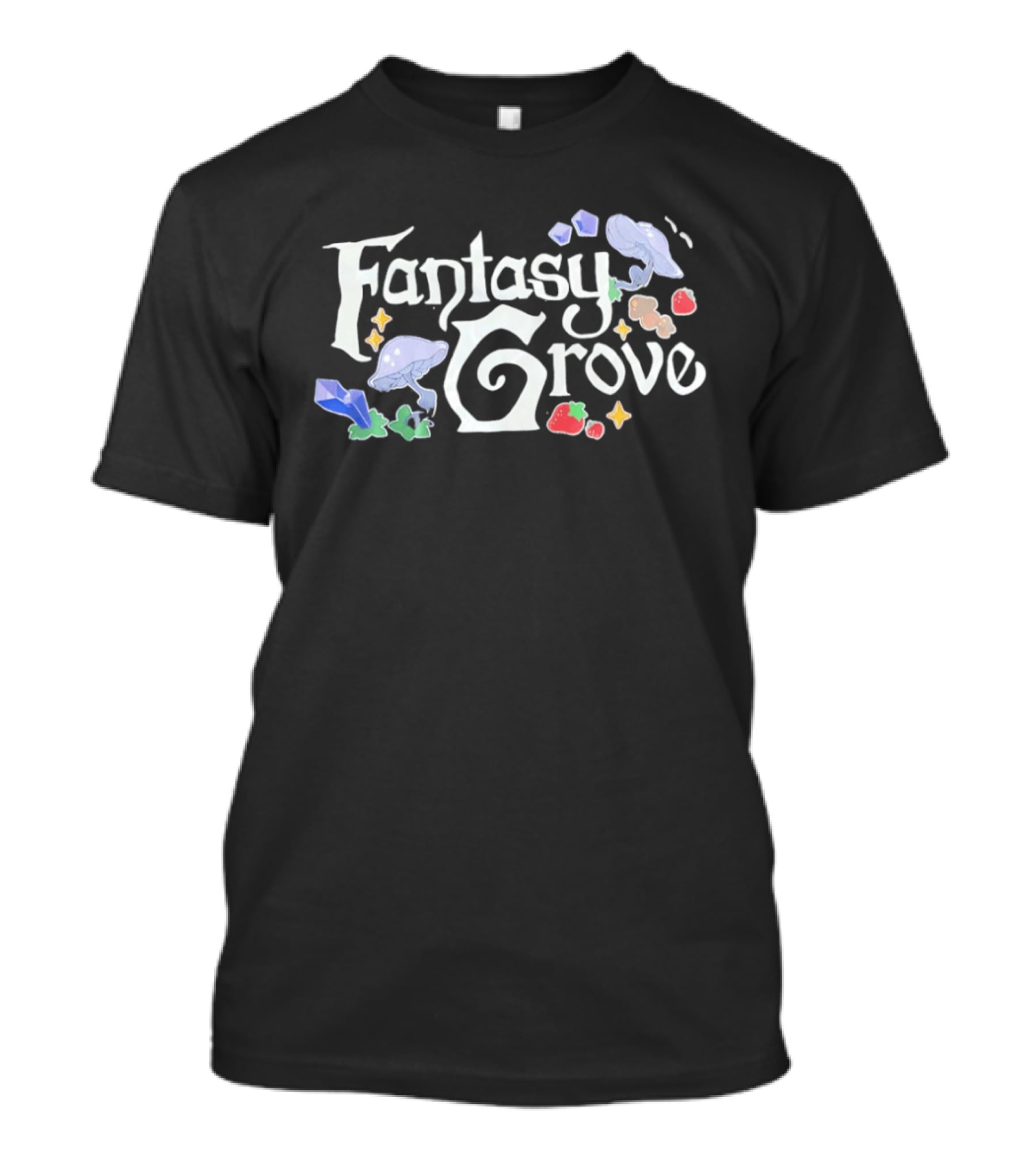 Fantasy Grove Mushrooms Strawberries Gems Whimsical Nature Magic T-Shirt