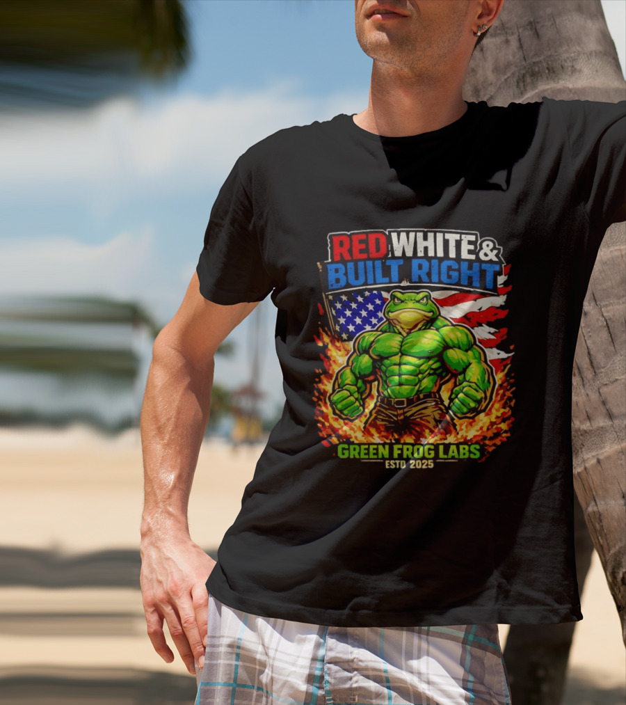 Red White & Built Right Green Frog Labs USA Flag ESTD 2025 T-Shirt