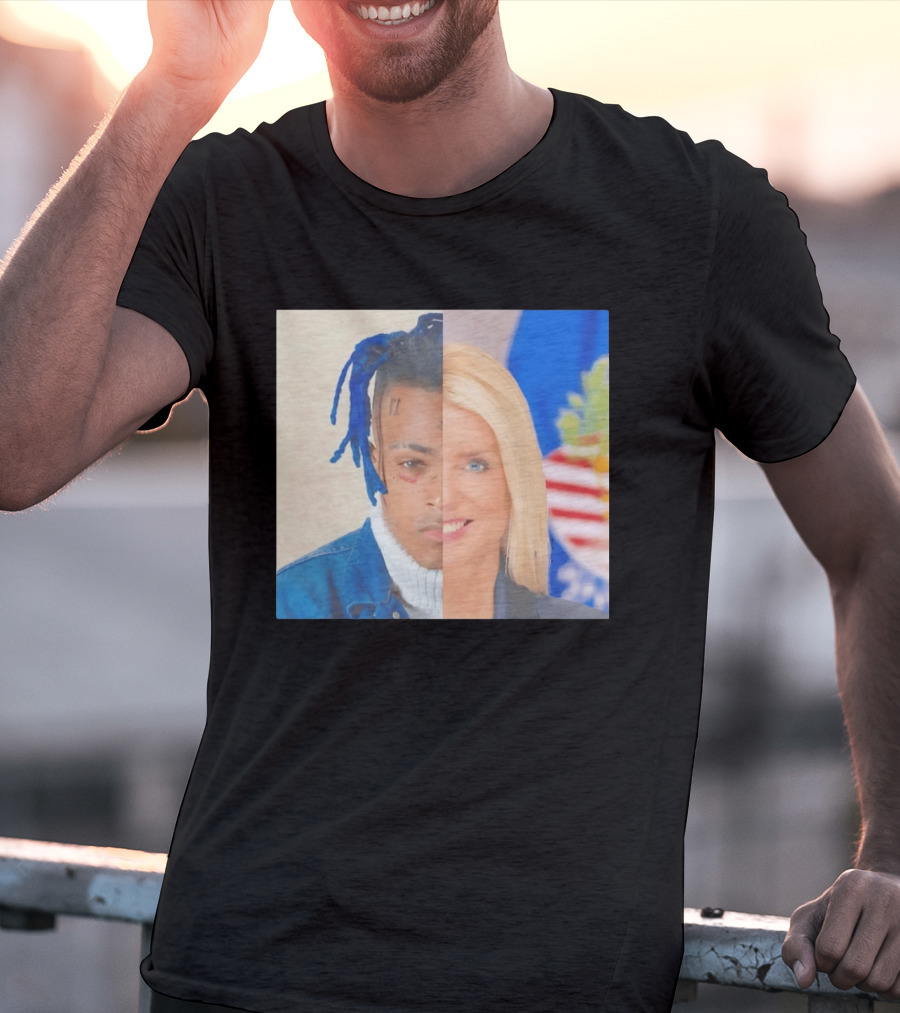 XXXTentacion Pam Bondi Split Image Face Half Blue Dreads Tattoos American Flag T-Shirt