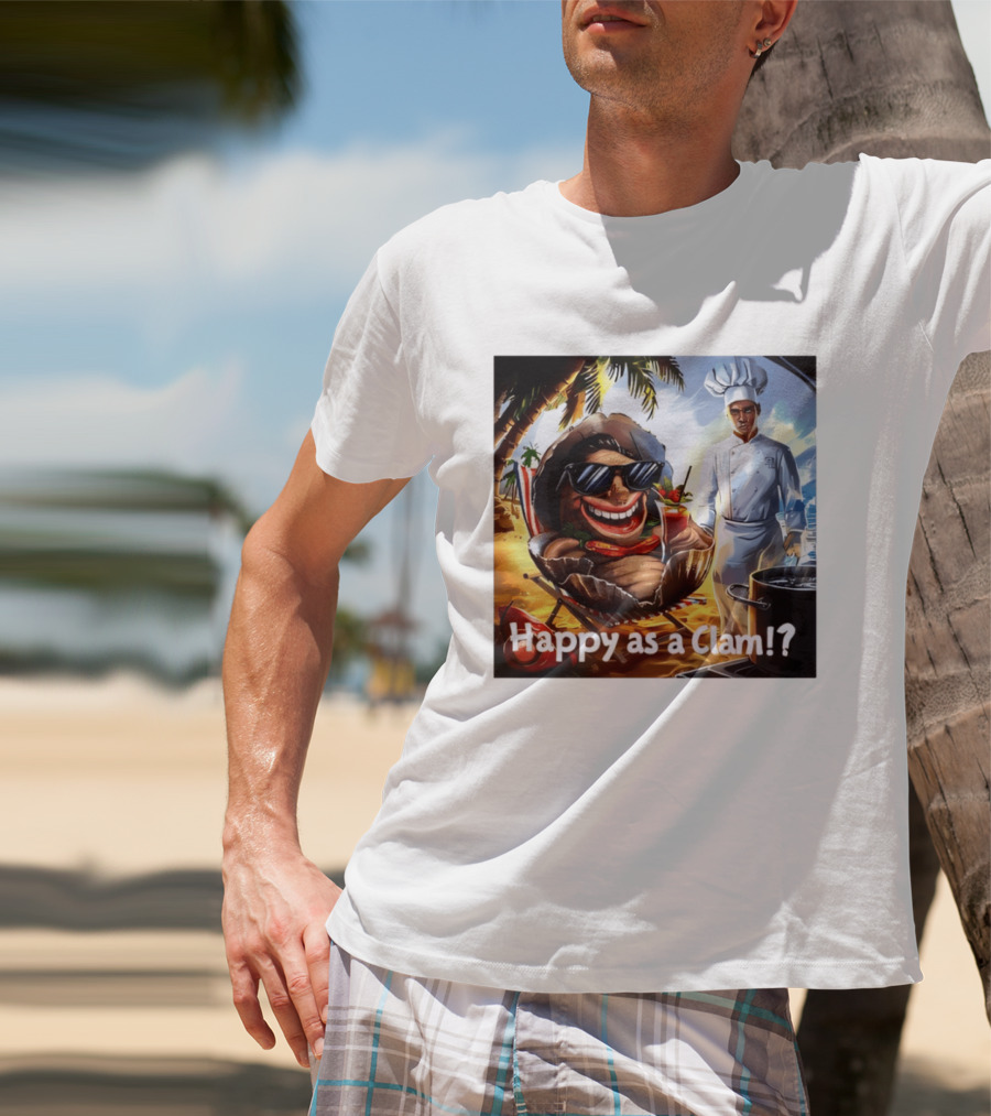 Happy As A Clam Beach Cartoon Chef Cooking Vacation Vibes T-Shirt