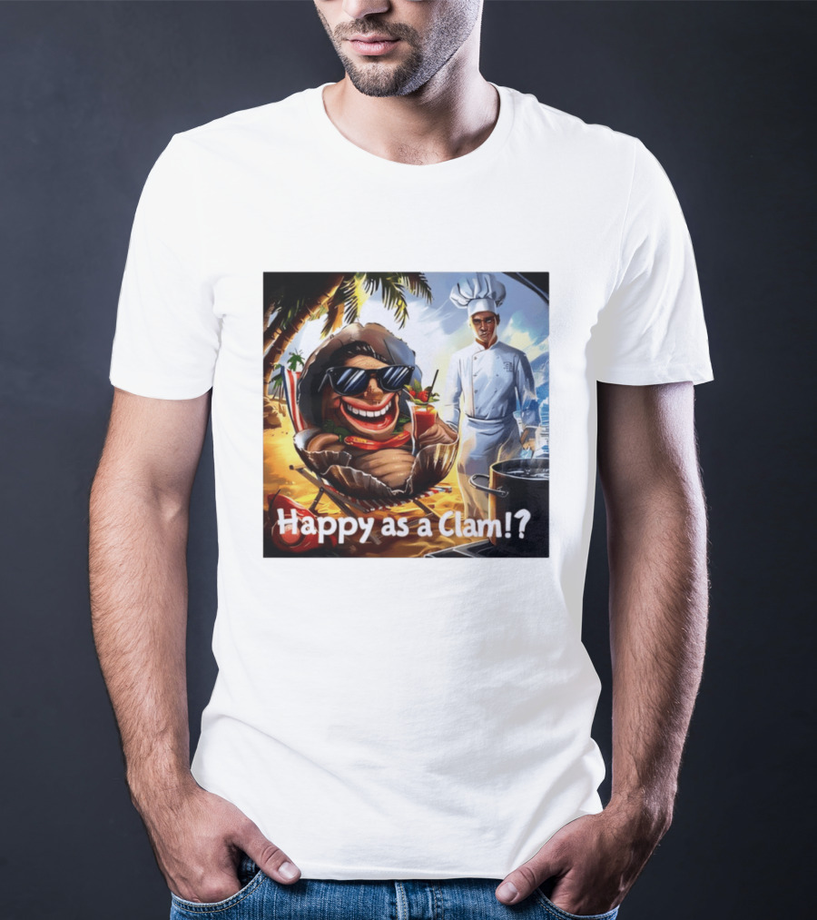 Happy As A Clam Beach Cartoon Chef Cooking Vacation Vibes T-Shirt