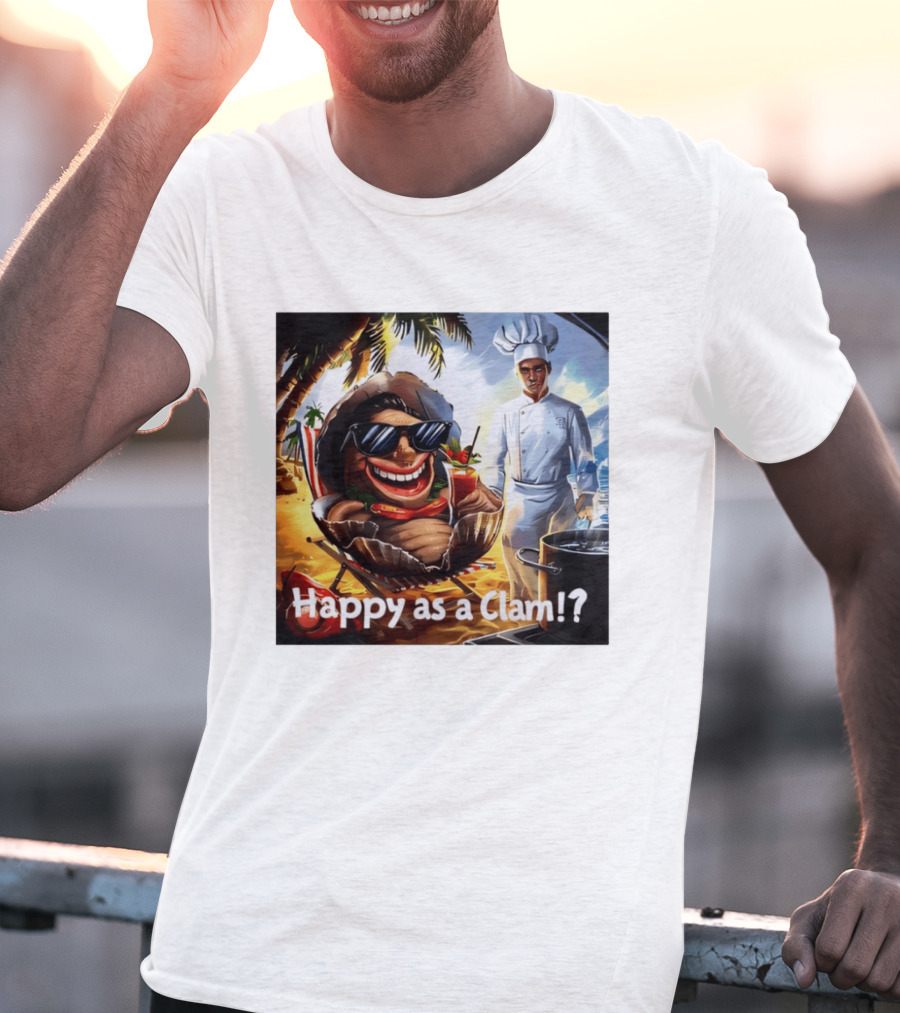 Happy As A Clam Beach Cartoon Chef Cooking Vacation Vibes T-Shirt