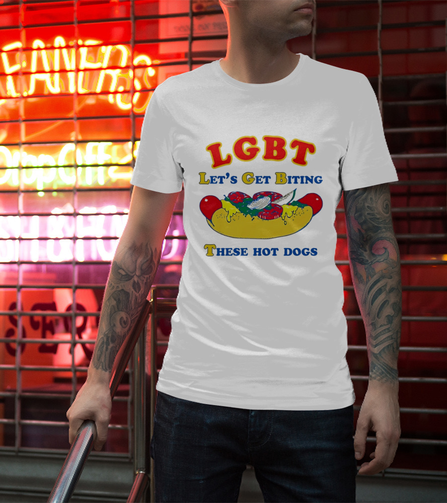 LGBT Let's Get Biting These Hot Dogs Playful Humor T-Shirt