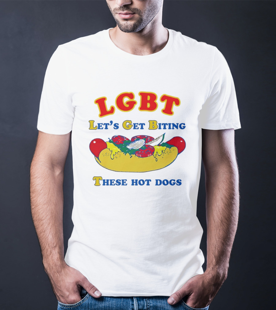 LGBT Let's Get Biting These Hot Dogs Playful Humor T-Shirt