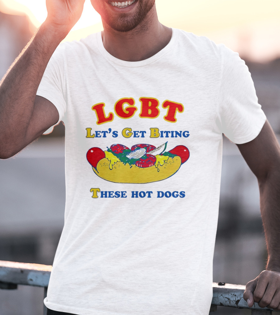 LGBT Let's Get Biting These Hot Dogs Playful Humor T-Shirt
