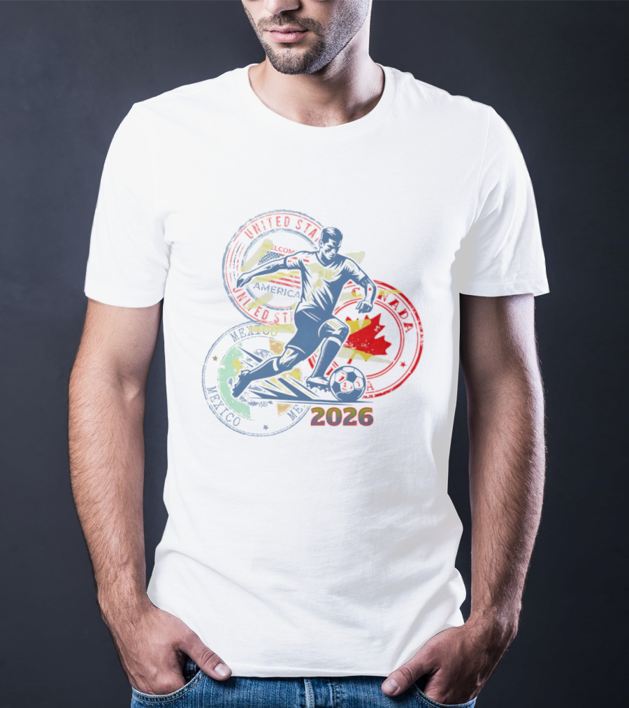 World Cup 2026 Soccer Player Canada USA Mexico Flags T-Shirt