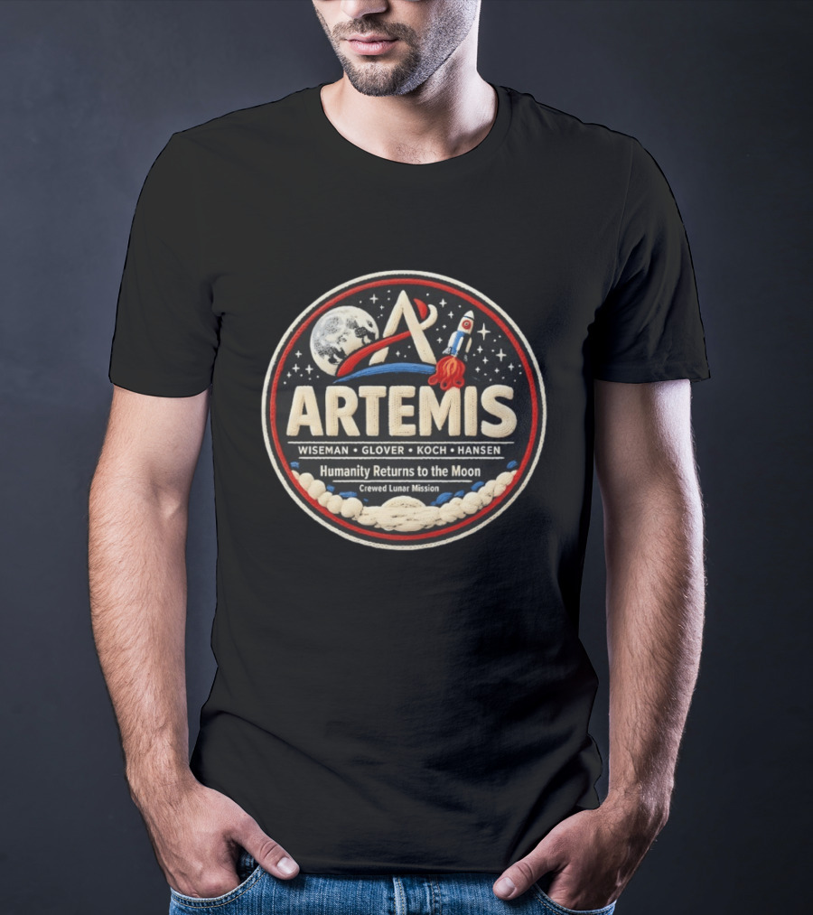 Artemis Wiseman Glover Koch Hansen Humanity Returns To The Moon Crewed Lunar Mission T-Shirt