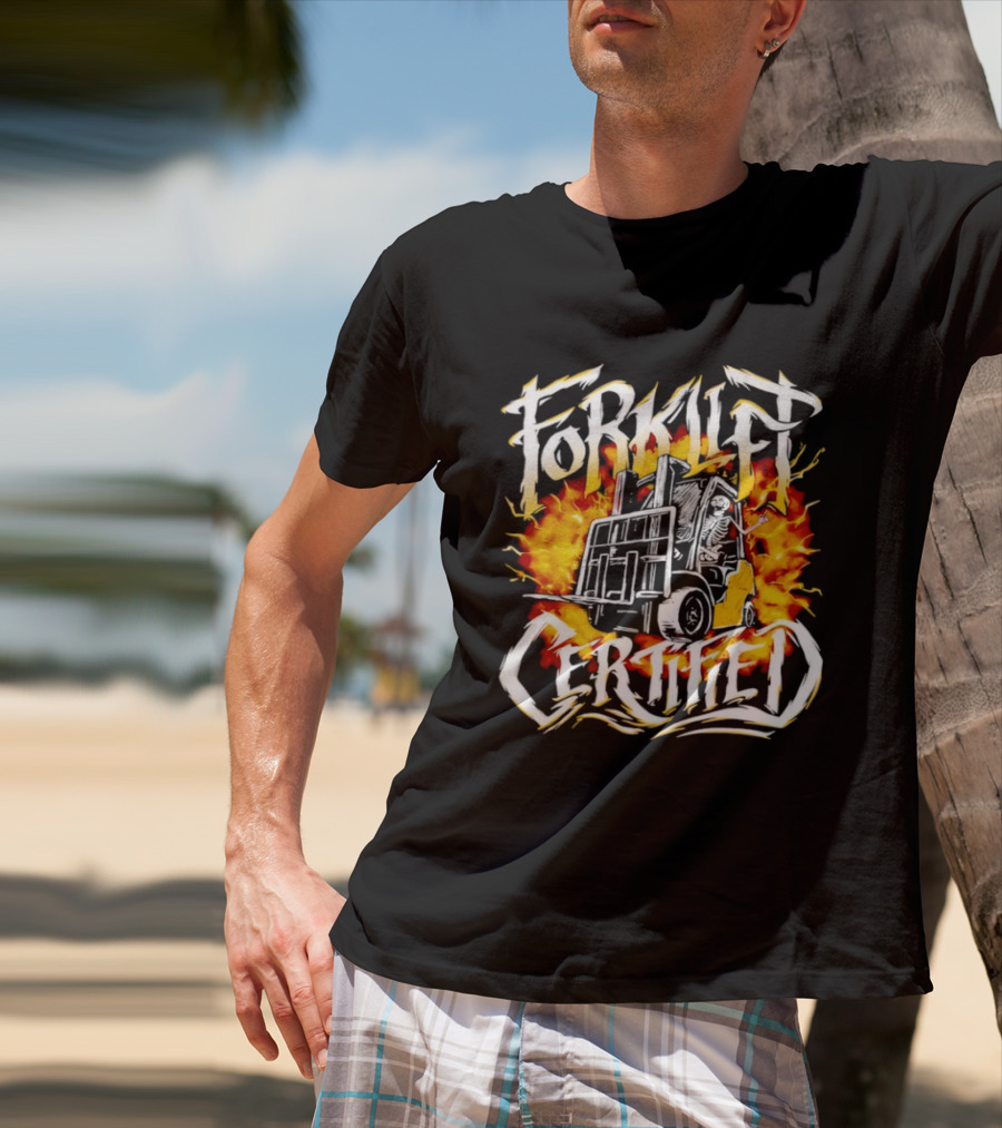 Skeleton Forklift Certified Fire T-Shirt