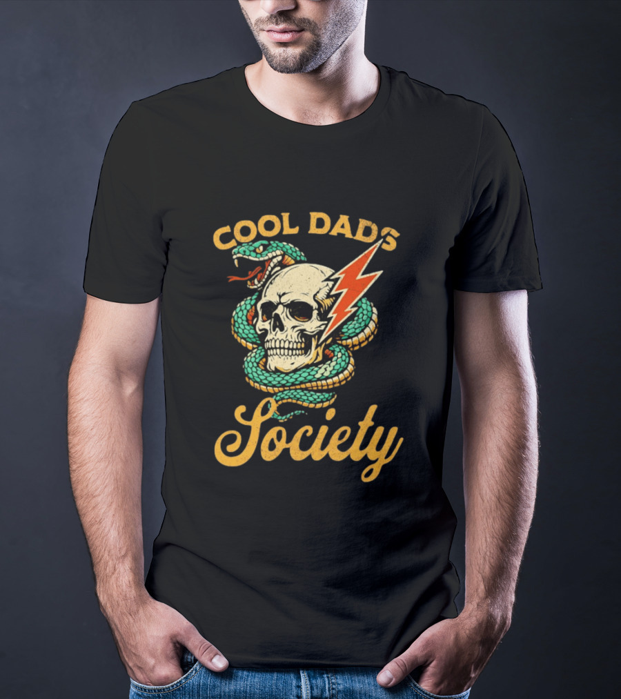 Cool Dads Society Skull Snake Lightning Bolt T-Shirt