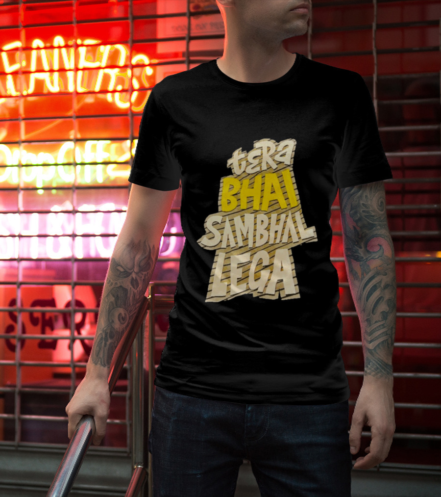Tera Bhai Sambhal Lega Bold Yellow White T-Shirt