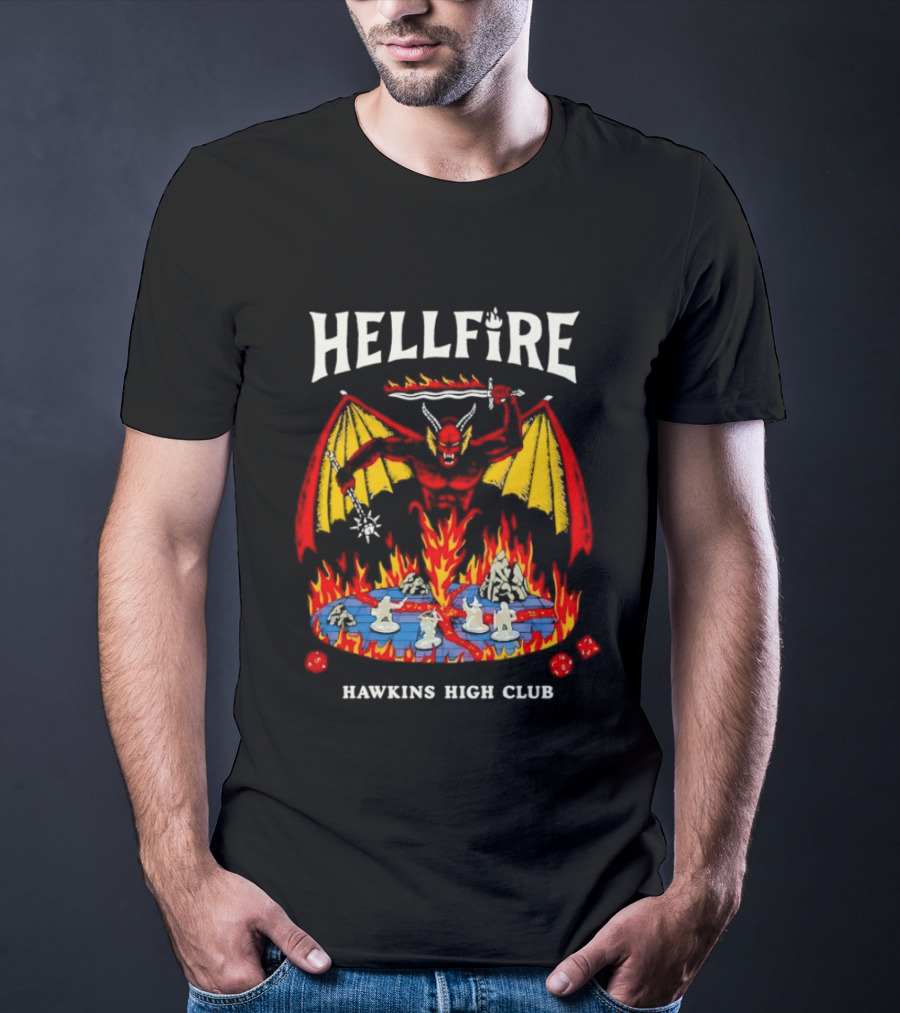 Hellfire Hawkins High Club Demon With Flames And Dice T-Shirt