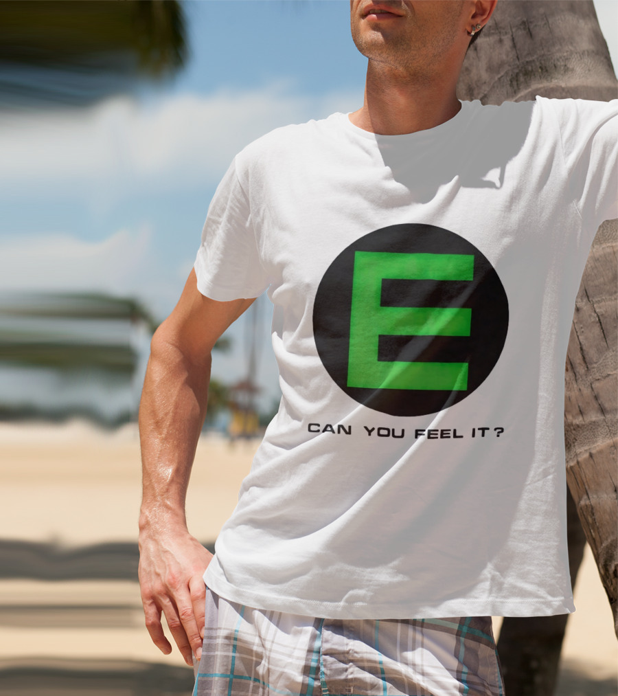 E Can You Feel It Green Block Letter T-Shirt