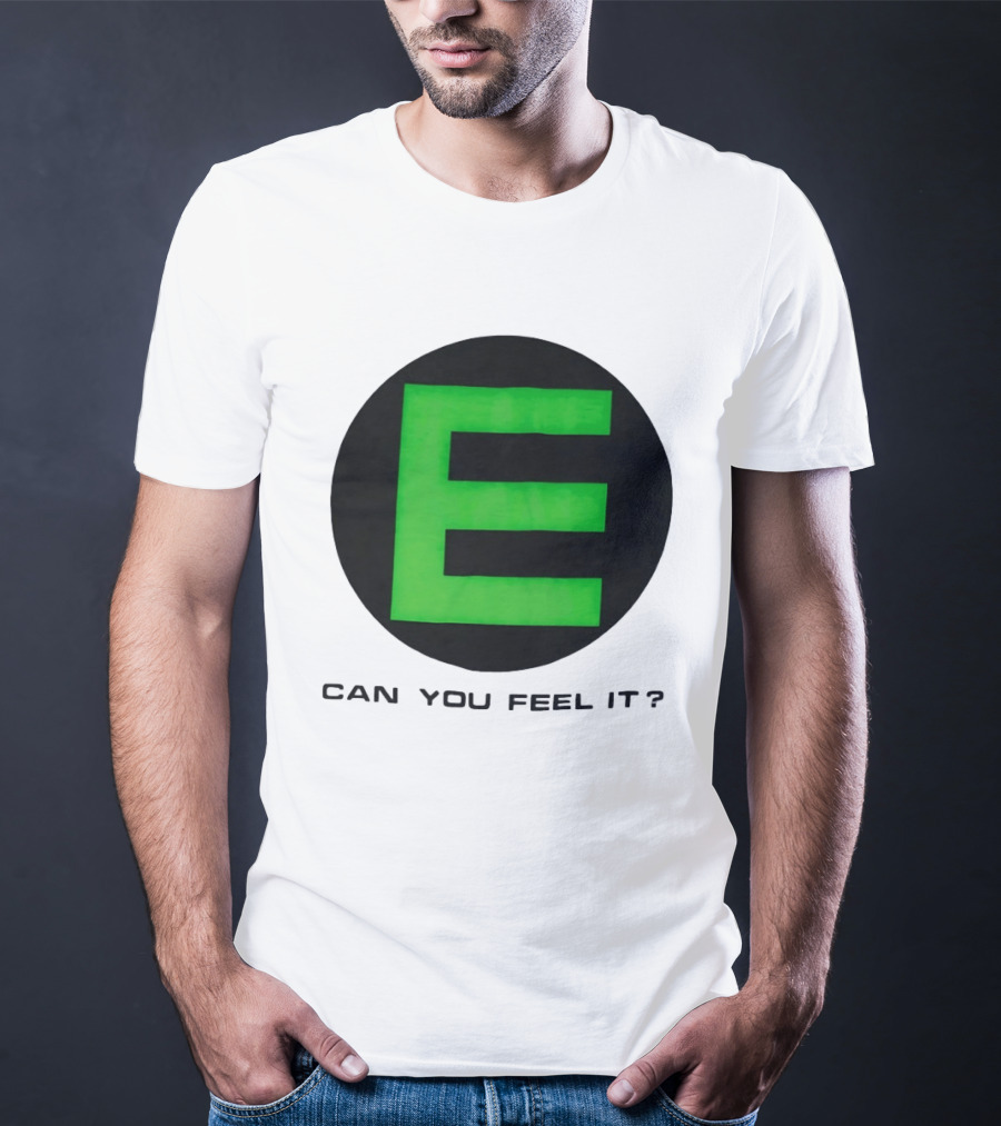 E Can You Feel It Green Block Letter T-Shirt