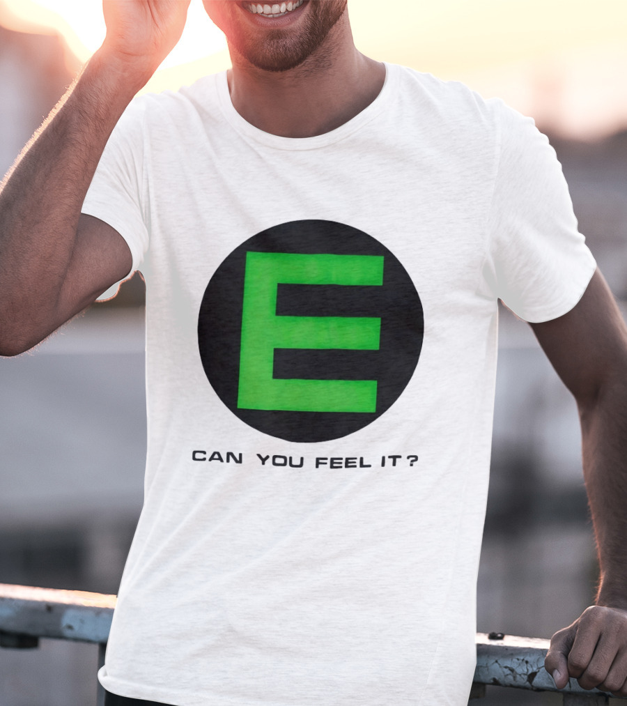 E Can You Feel It Green Block Letter T-Shirt