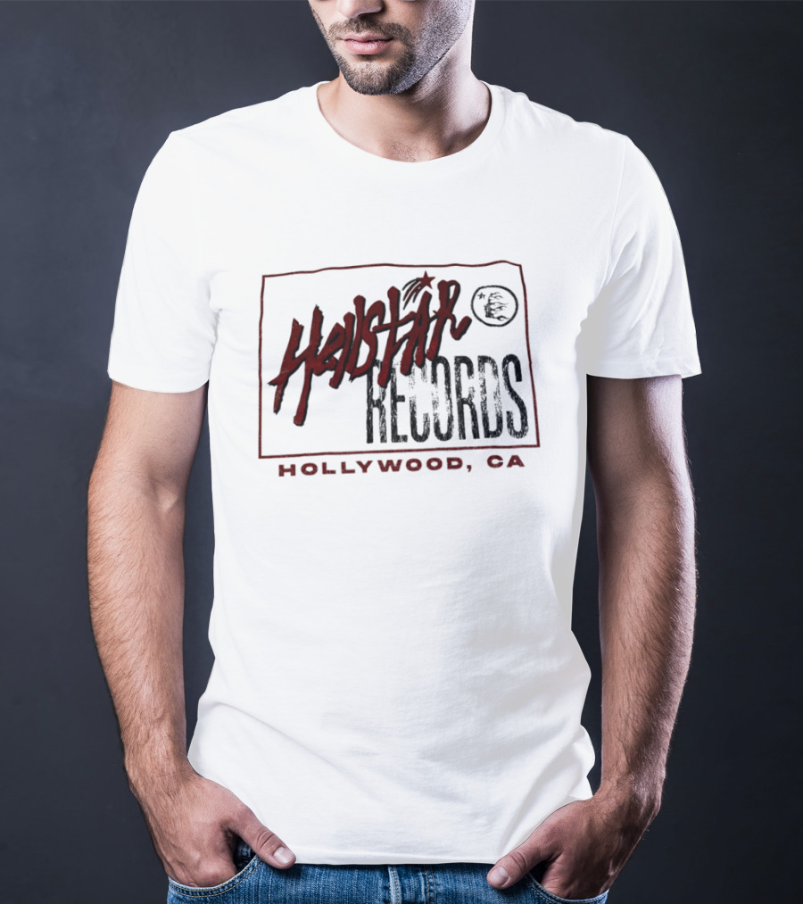Hellstar Records Hollywood CA Music Icon With Red Star And Globe T-Shirt