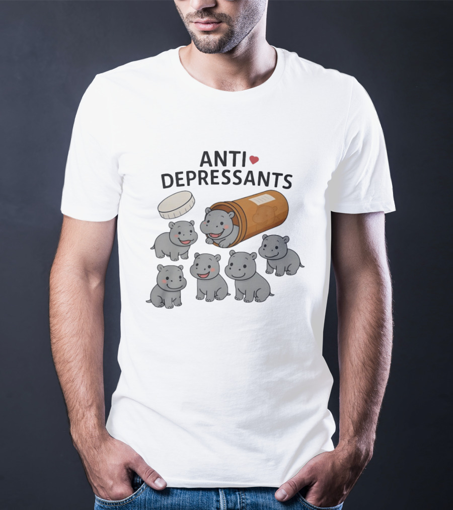 Hippos Anti Depressants Cute Cartoon Prescription Bottle T-Shirt