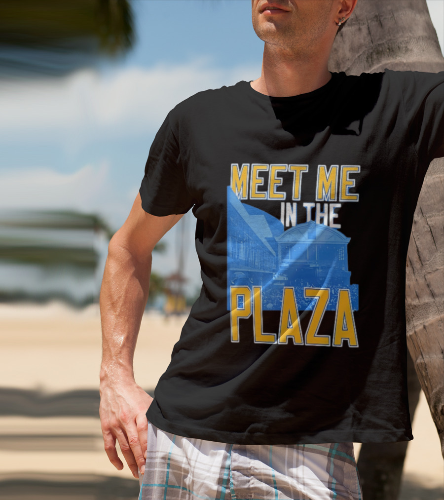 Meet Me In The Plaza Urban Architecture Blue And Yellow T-Shirt