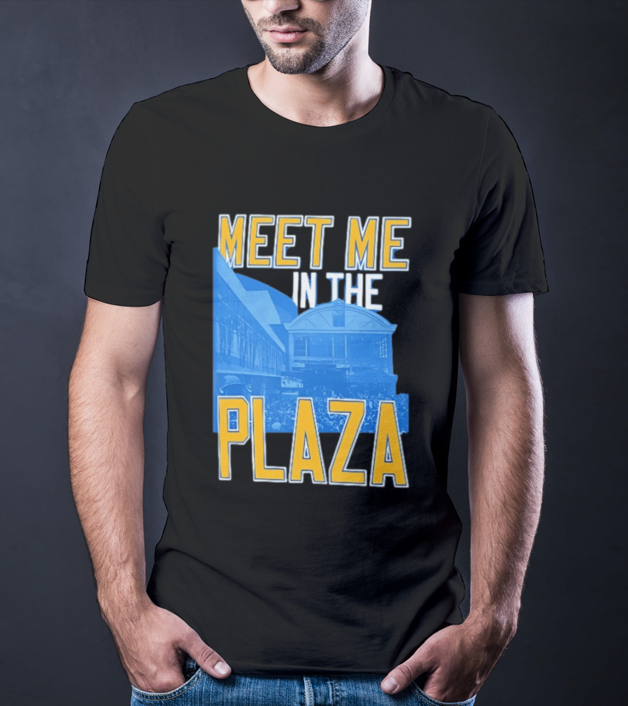 Meet Me In The Plaza Urban Architecture Blue And Yellow T-Shirt