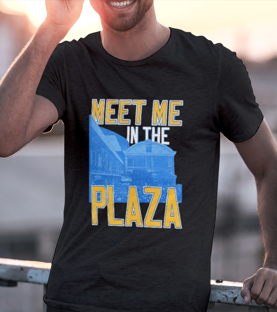 Meet Me In The Plaza Urban Architecture Blue And Yellow T-Shirt