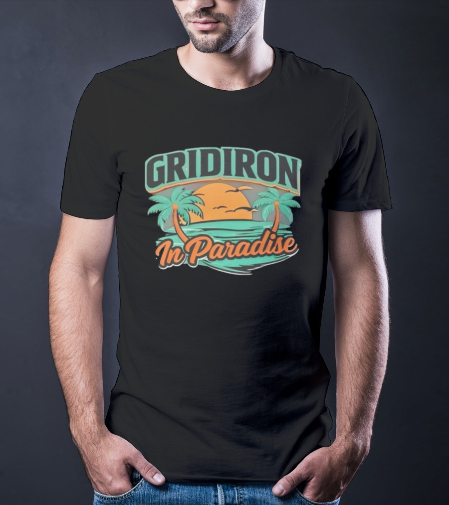 Gridiron In Paradise Tropical Sunset Palm Trees T-Shirt