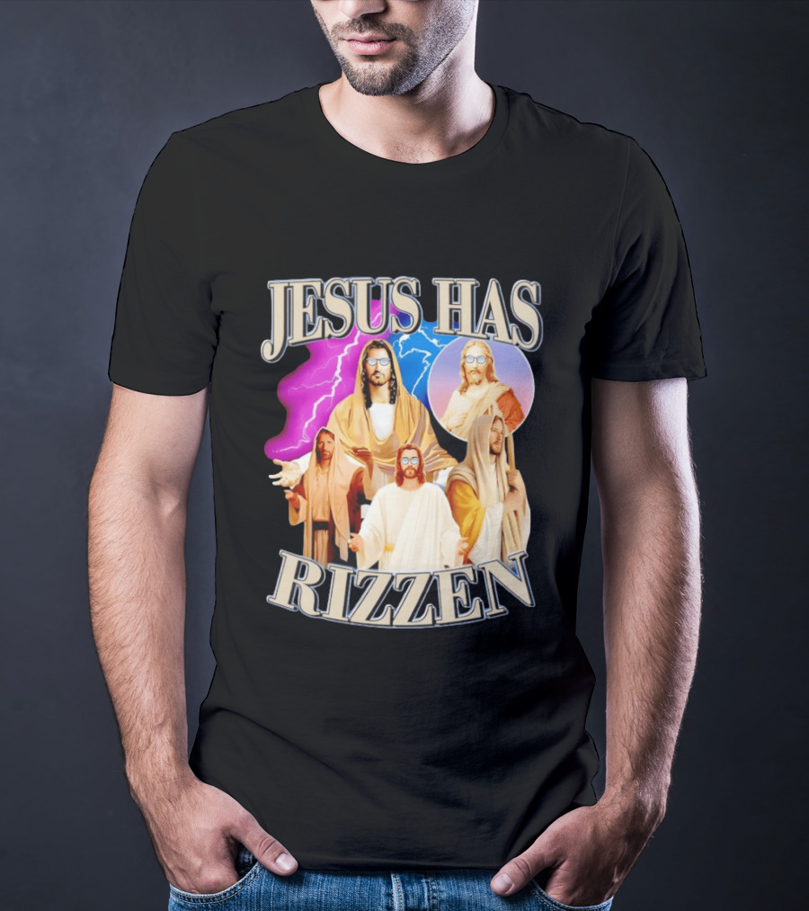 Jesus Has Rizz'en Meme Humor Lightning Vibes Sunglasses T-Shirt