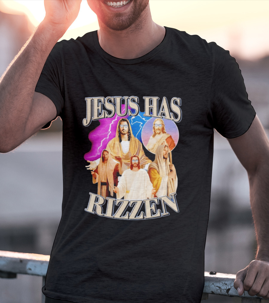 Jesus Has Rizz'en Meme Humor Lightning Vibes Sunglasses T-Shirt