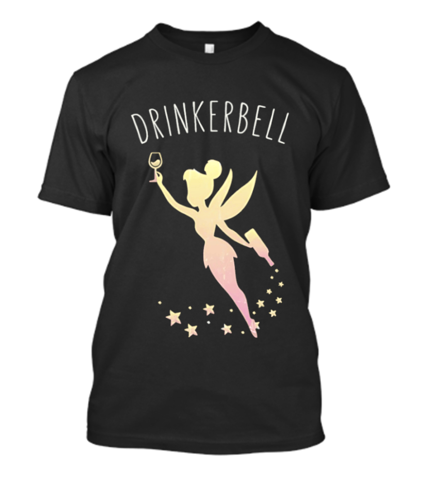 DRINKERBELL Fairy Holding Wine Glass And Bottle With Star Magic T-Shirt