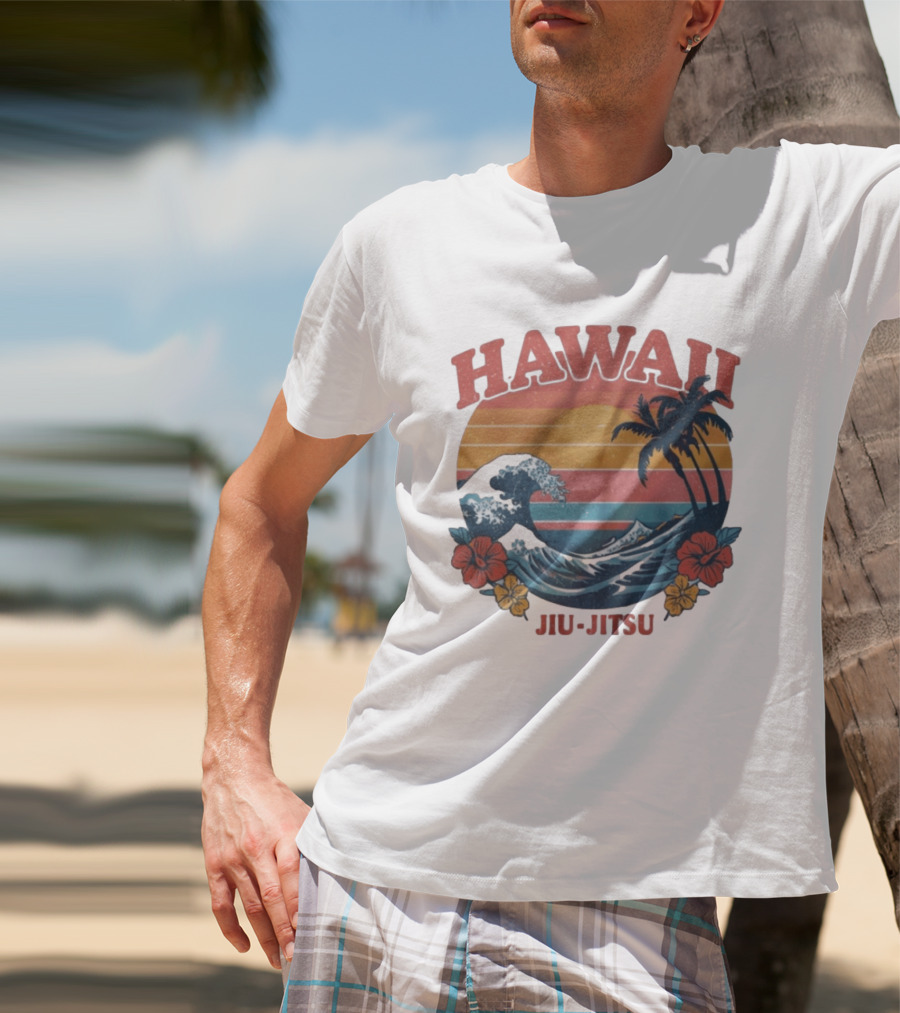 Hawaii Jiu Jitsu Vintage Surf And Palm Trees T-Shirt