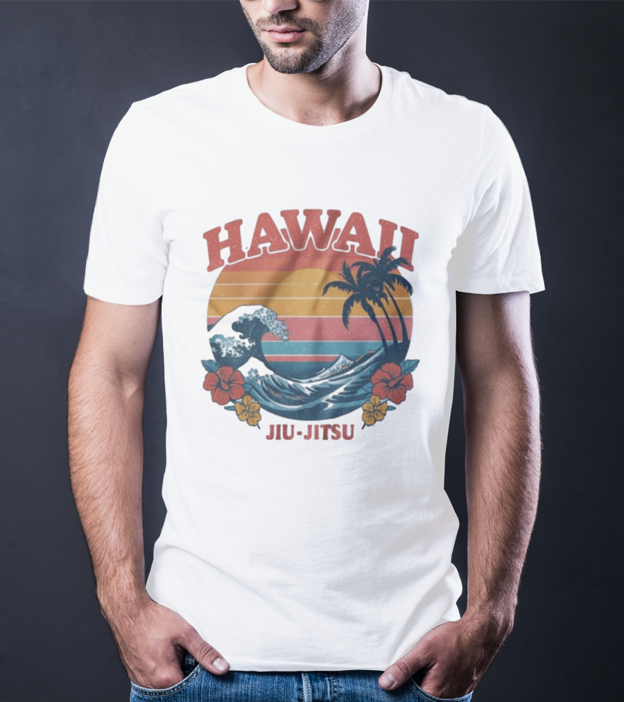 Hawaii Jiu Jitsu Vintage Surf And Palm Trees T-Shirt