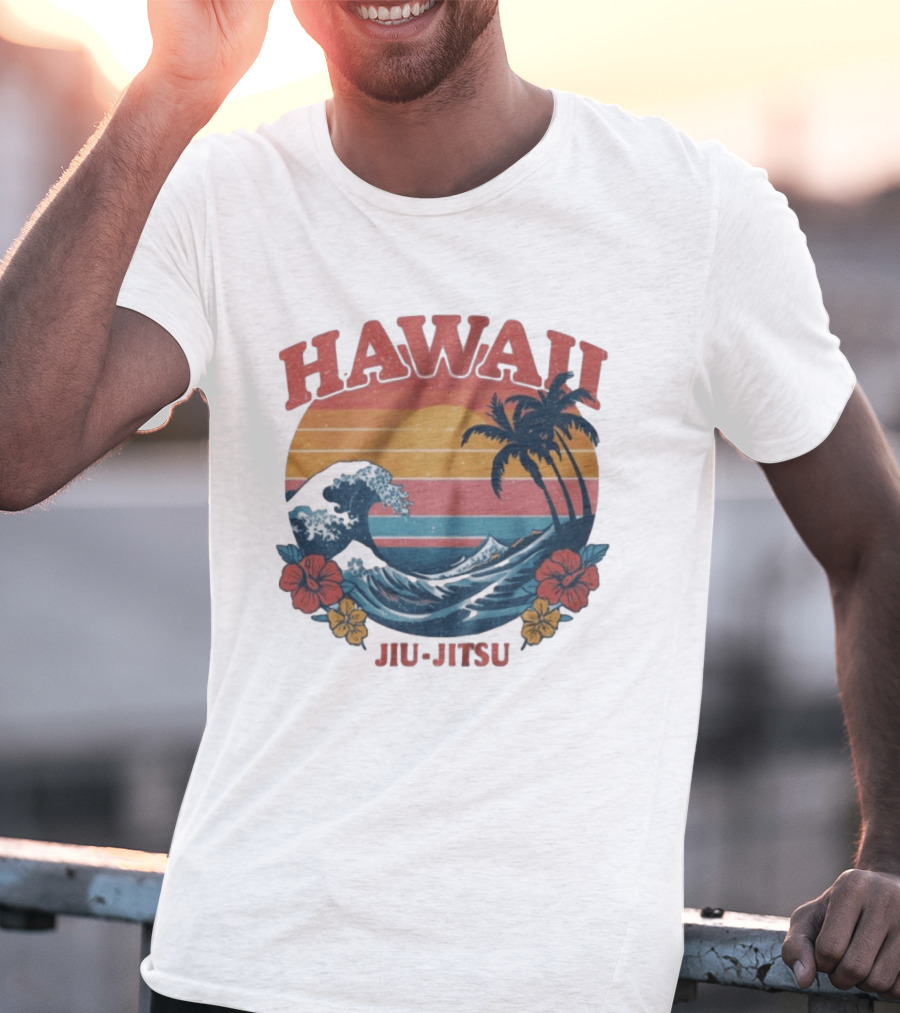 Hawaii Jiu Jitsu Vintage Surf And Palm Trees T-Shirt