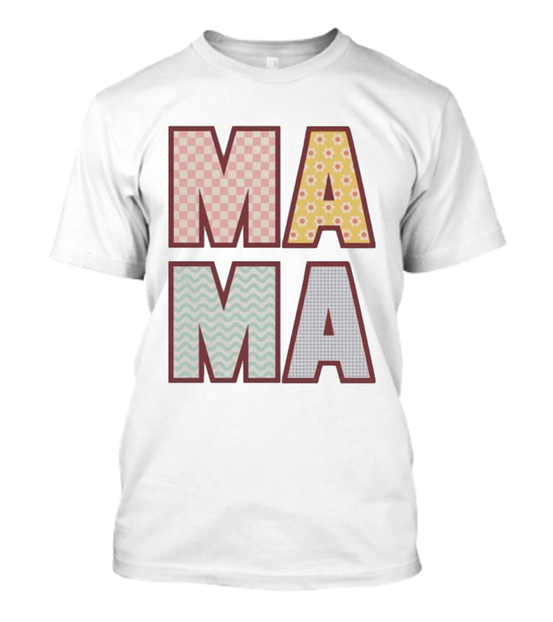 Mama Checkered Floral Wavy Patterns Mother's Day T-Shirt