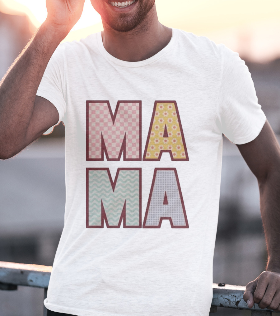 Mama Checkered Floral Wavy Patterns Mother's Day T-Shirt